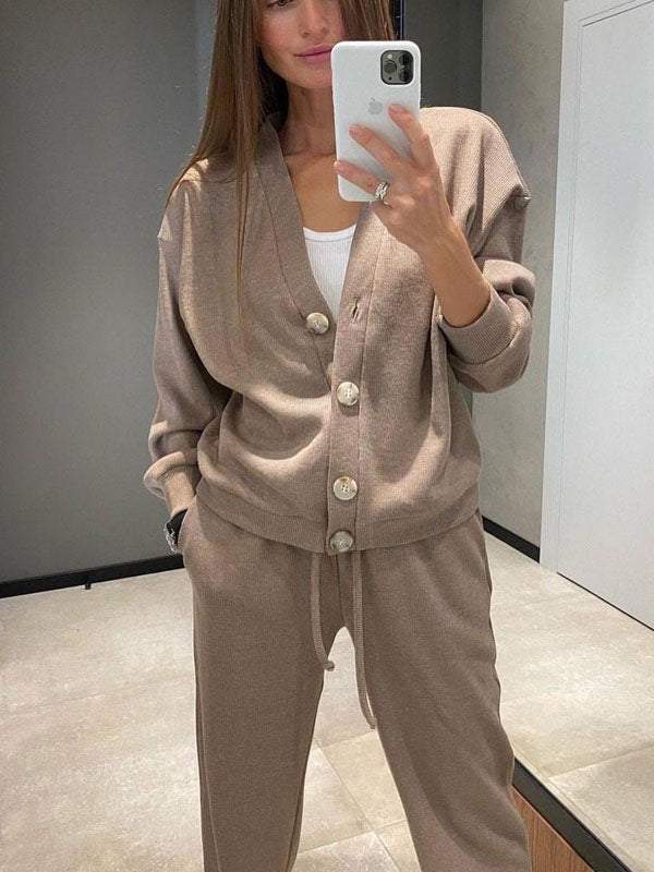 Amelia - Conjunto de cárdigan y pantalón de punto
