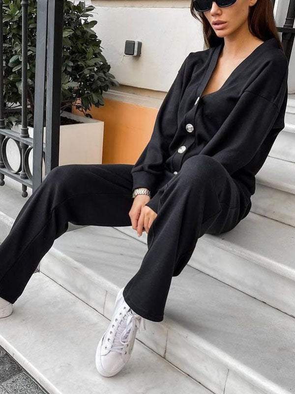 Amelia - Conjunto de cárdigan y pantalón de punto