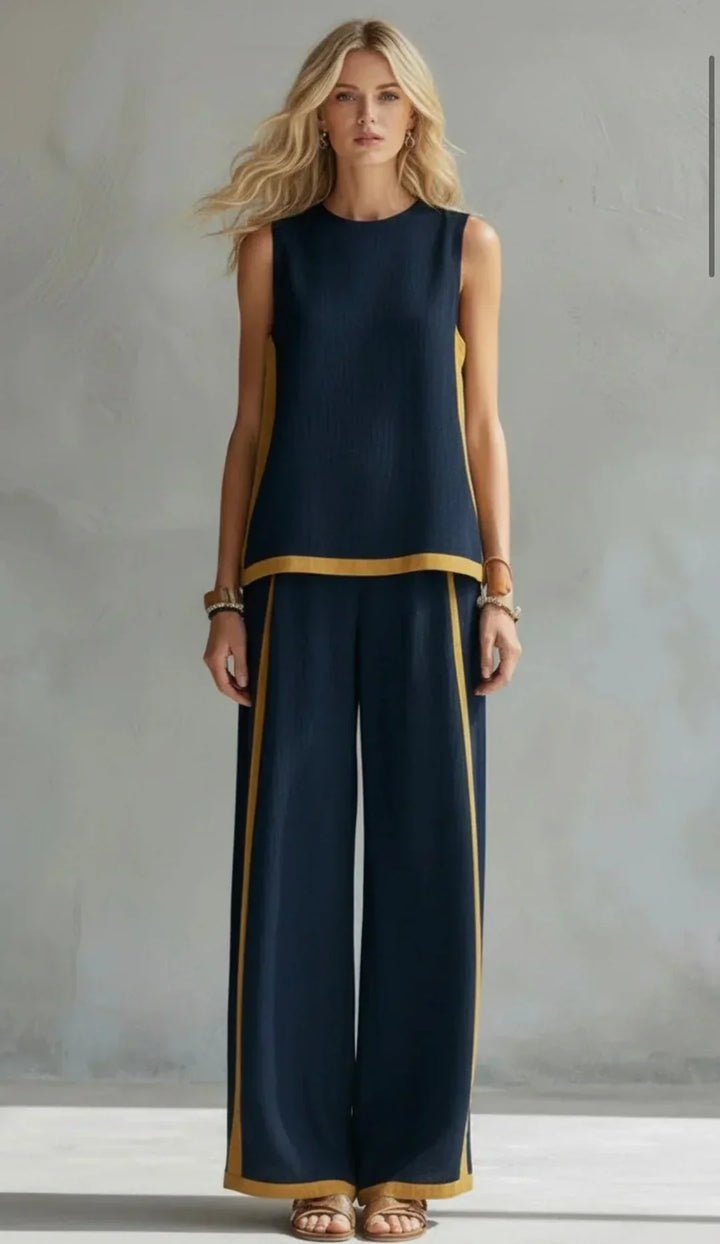 Conjunto de Lino Valeria™ – Elegancia Natural con Costuras en Contrast