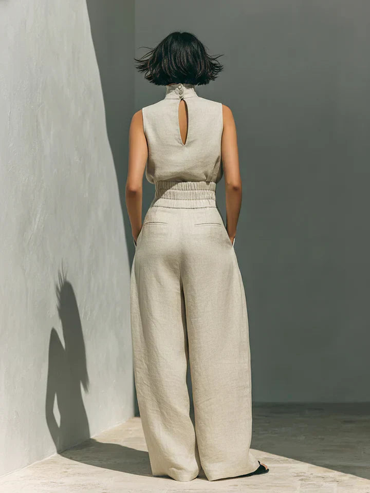 Flor™ | Conjunto minimalista de top y pantalones de pierna ancha en algodón y lino para mujer