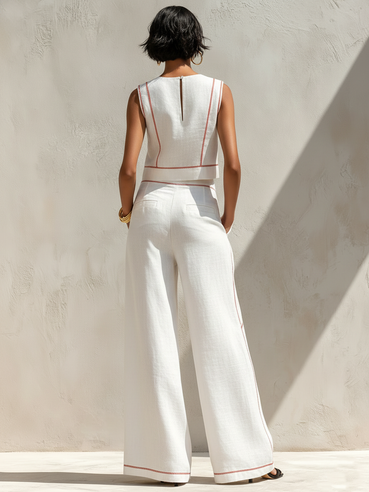 Conjunto de Lino Valeria™ – Elegancia Natural con Costuras en Contrast