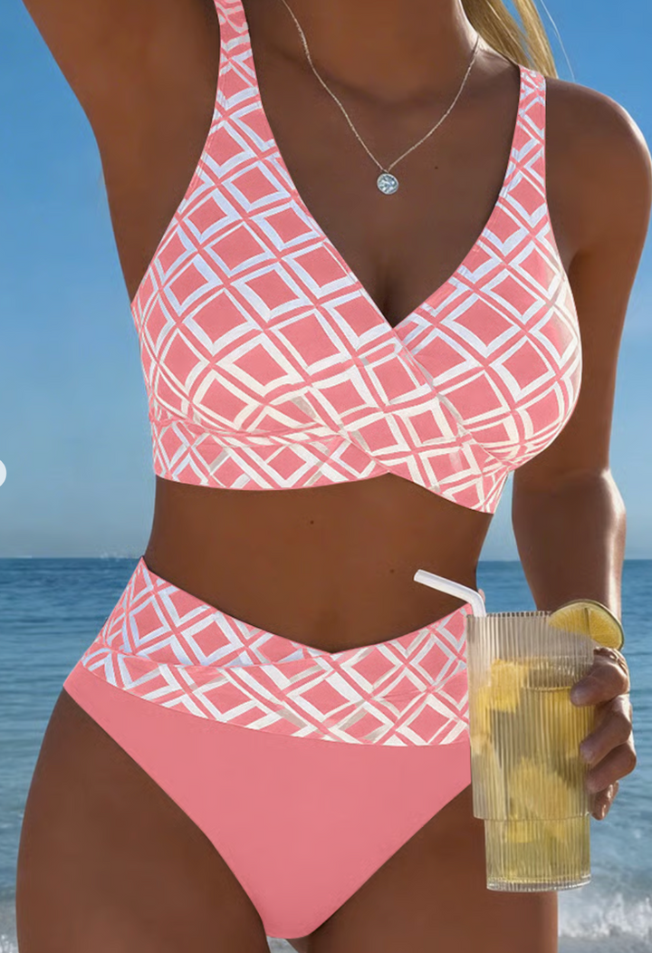 Lía - Bikini de talle alto con estampado geométrico retro