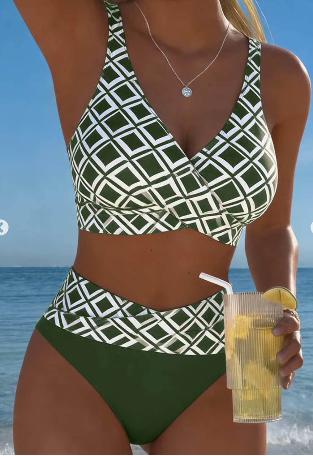 Lía - Bikini de talle alto con estampado geométrico retro