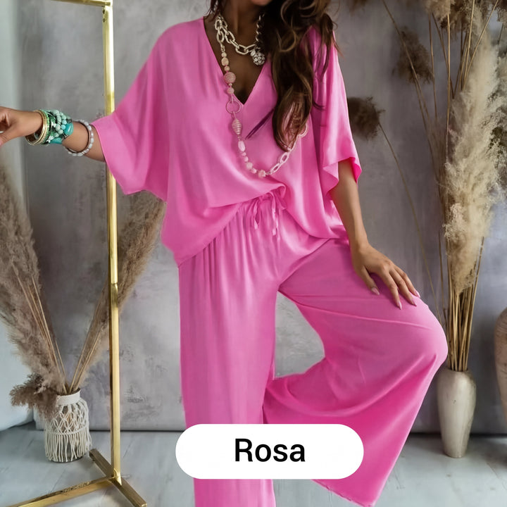 Mónica - Conjunto casual holgado de color liso