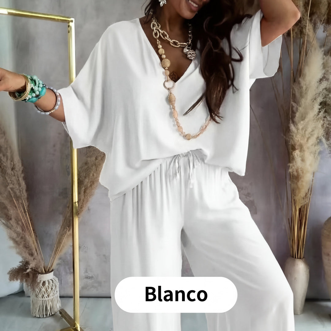 Mónica - Conjunto casual holgado de color liso