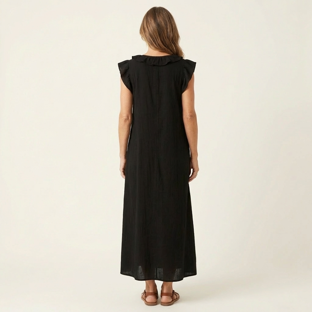 Elena™ | Vestido Largo con Cuello en V y Volantes