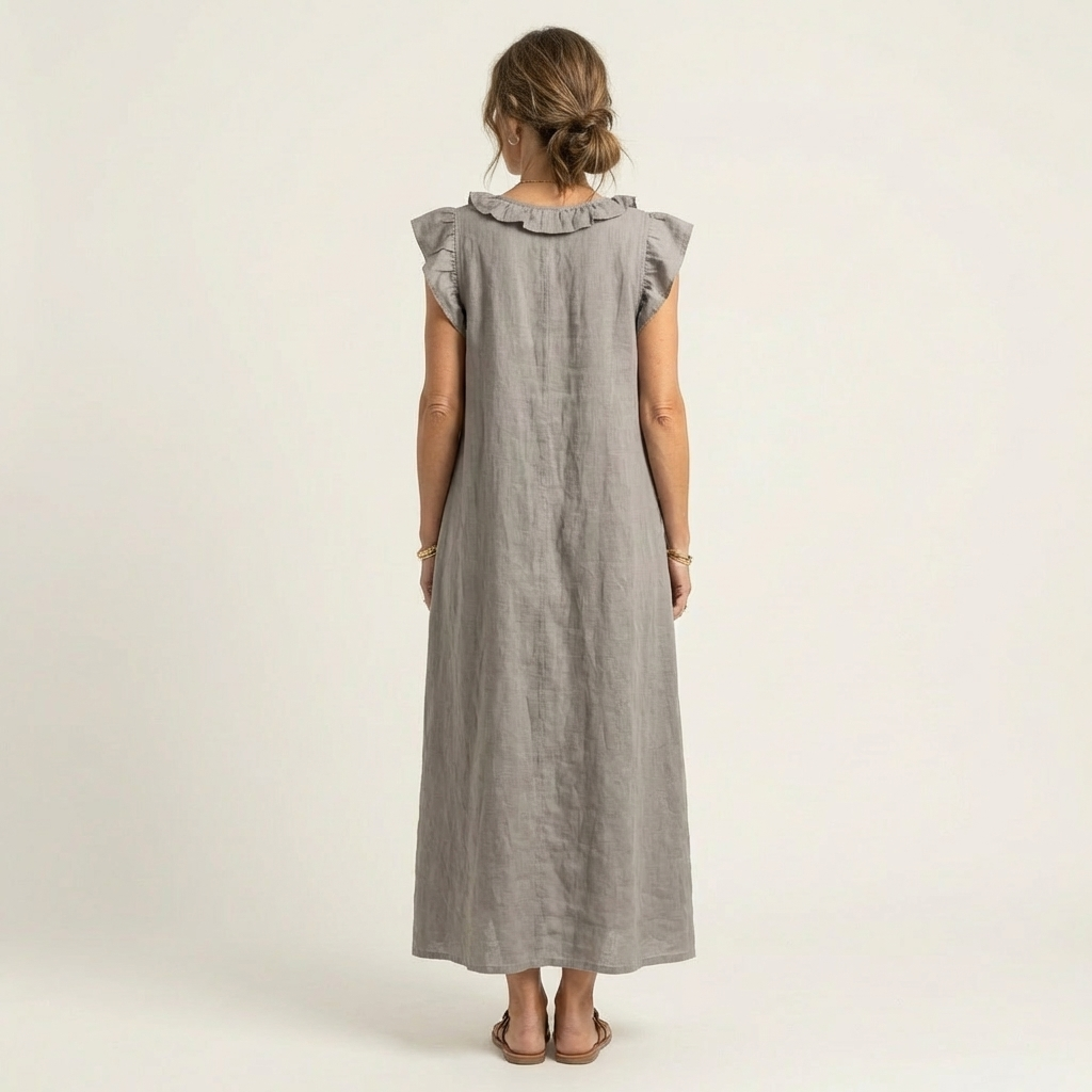 Elena™ | Vestido Largo con Cuello en V y Volantes
