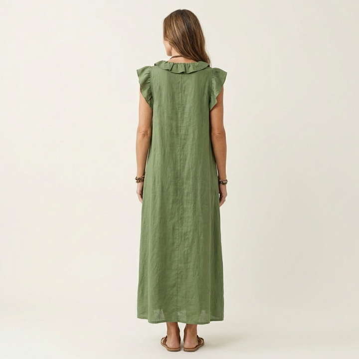 Elena™ | Vestido Largo con Cuello en V y Volantes