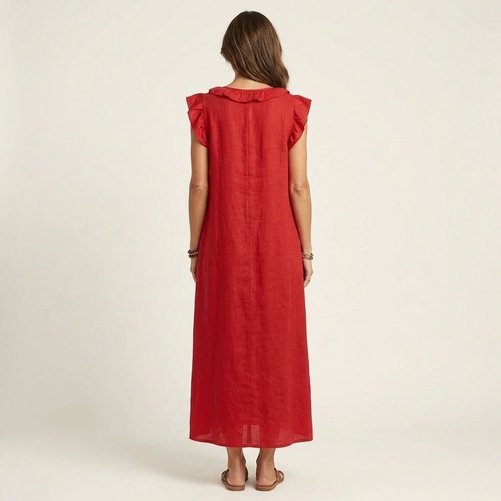 Elena™ | Vestido Largo con Cuello en V y Volantes