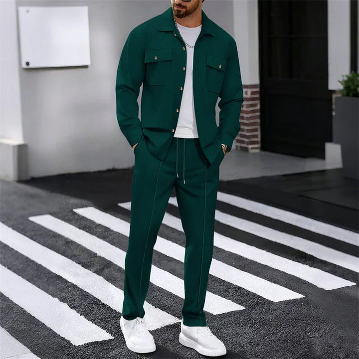 Iván – Conjunto de chaqueta abotonada y pantalón waffle