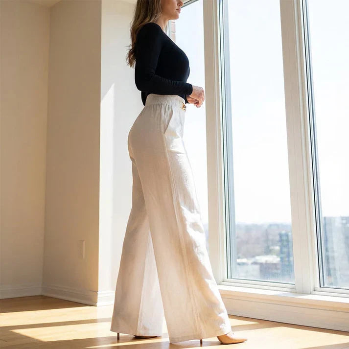 Siena – Pantalones anchos de cintura alta con detalle de cinturón